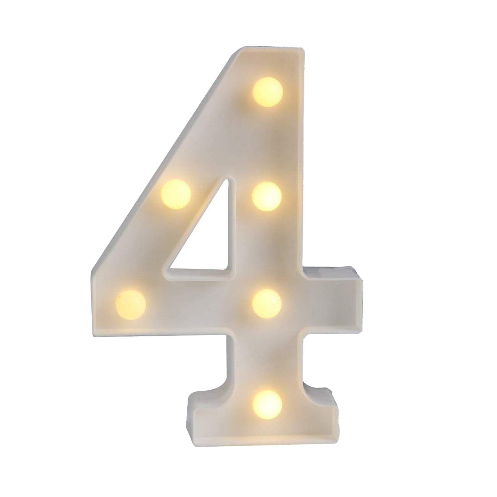 Ogrmar Decorative Led Light Up Number Letters, White Plastic Marquee Number Lights Sign Party Wedding Decor Battery Operated (4)