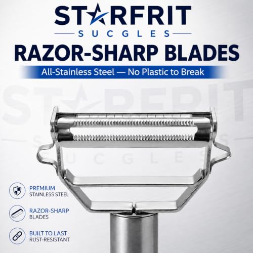 Image of STARFRIT SUCGLES 3-in-1 Stainless Steel Vegetable Peeler, Julienne Slicer & Fruit Peeler, Ultra Sharp Kitchen Cutter and Shredder for Potato, Carrot, Cucumber & Vegetables