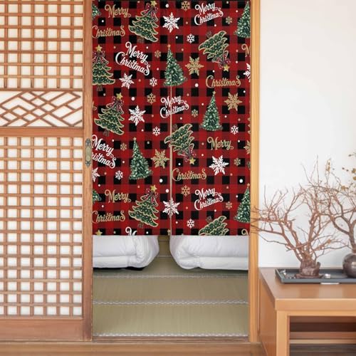 のれん 目隠し 遮光 暖簾 間仕切り クリスマス クリスマスツリー 雪の結晶 冬 ;赤 黒 チェック柄 厚手 防寒 防音 断熱 ロング 半間のれん リビング 和風 カーテン プライバシー保護 玄関 キッチ リビング 飲食店 出入り口 室内インテリア 温泉