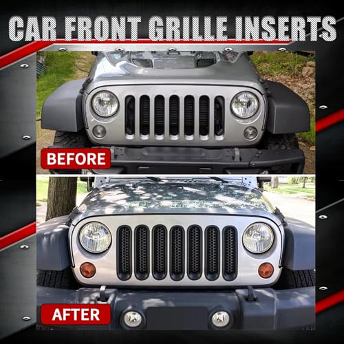 Image of Front Grill Mesh Insert Grille Guard Gloss Black Fits for Jeep Wrangler JK JKU Sport Freedom Unlimited Sahara Rubicon 2007-2017 Front Insert Grille Clip-In