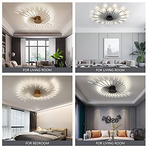 Dzzit Modern Ceiling Light, Easy To Install, Flush Mount Ceiling Lamp Acrylic Lampshade Chandelier, For Children's Room, Bedroom, Living Room, 4000K Neutral Flower Shape Light (Black, 42 Heads) #TOP4