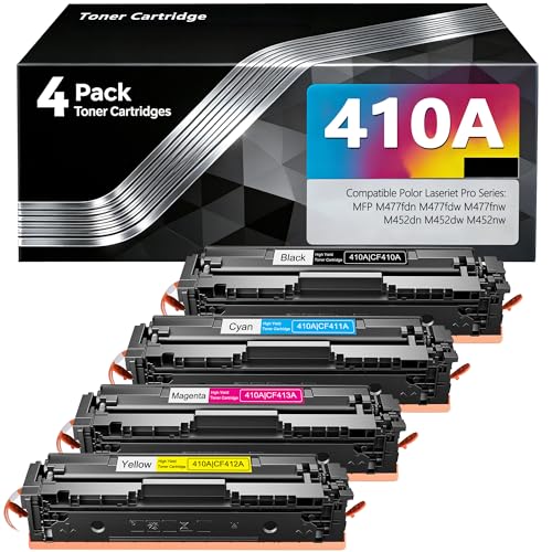 Image of BERRYSKY 410A Toner Cartridges High Yield 4 Pack with Chip Replacement for HP 410A 410X Toner Cartridge Color Laser Jet Pro MFP M477fnw Toner M477fdw M477fdn M452dn M452nw M477 M377 Printer
