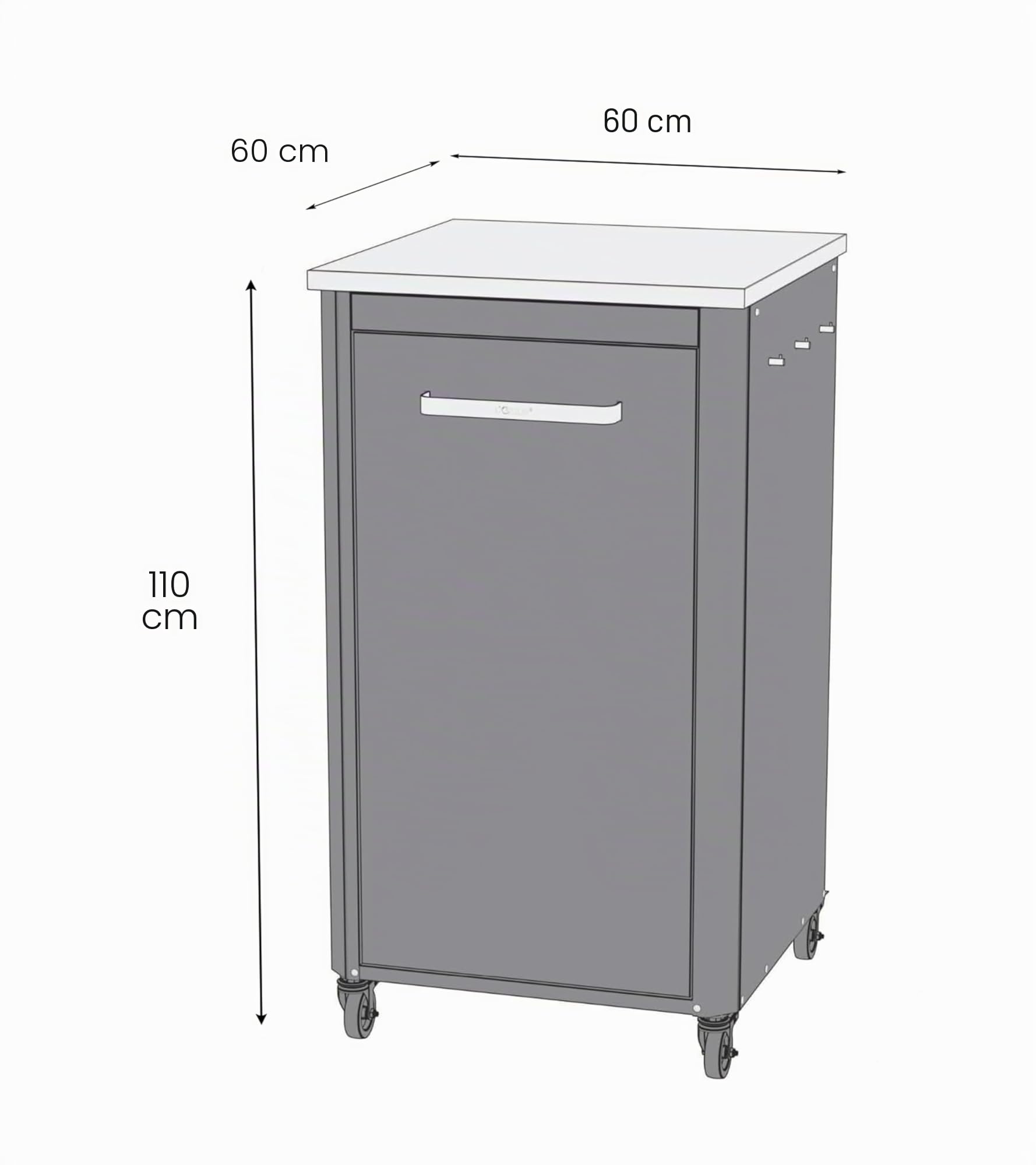 Cozze® | Cuisine extérieure 60 H110 cm | Plan de Travail en INOX | Design modulaire | 1 Porte avec Support gaz | 6 Crochets | roulettes Ø75 mm | Structure en Acier Noir