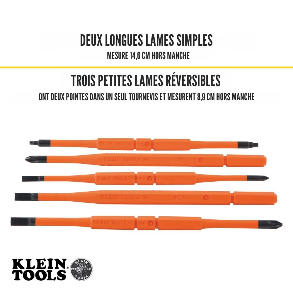 Klein Tools 32288 Tournevis isolé 8 en 1 avec lames interchangeables, 3 Phillips, 3 fentes et 2 pointes carrées, noir/orange