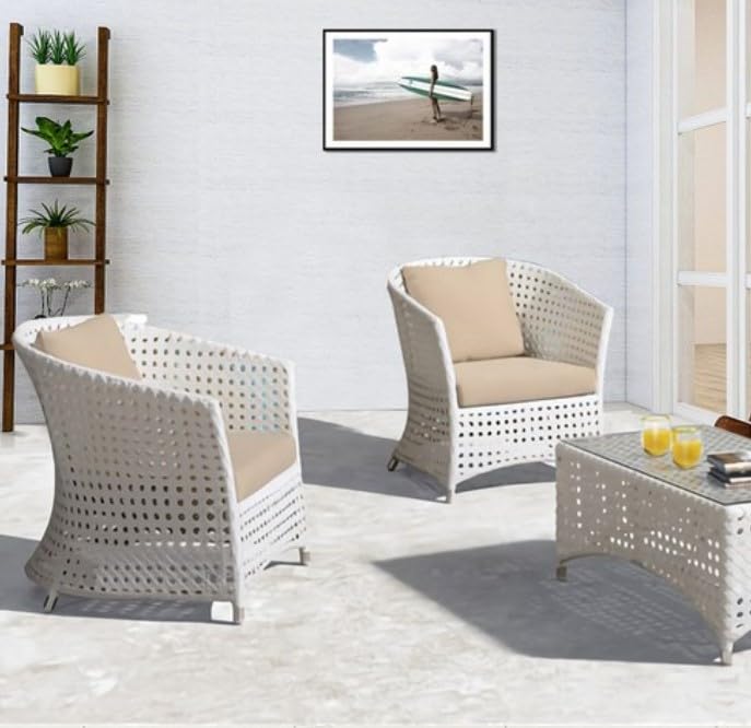 Image of PRATHAM India Outdoor Indoor 4 Piece Patio Furniture Sofa Set Conversation Set Waterproof with Washable Soft Cushion and Center Table Wicker for Balcony and Gardens