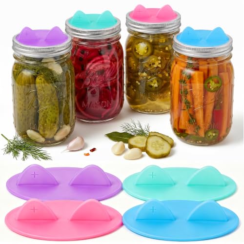 Wingcases Fermentation Lids Silicone Waterless Airlock, Suitable for Wide Mouth Mason Jars - For Making Pickled and Fermented Probiotic Foods, 4 Pack, Translucent Colors