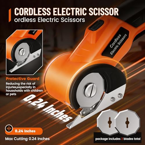 Image of Electric Scissors, Cardboard Cutter, With LED Light, High-Efficiency Brushless Motor, 2000mAh Battery, Tungsten Steel Blade, Suitable for Cloth, Cardboard, Carpet Wire Rope Cutters Orange