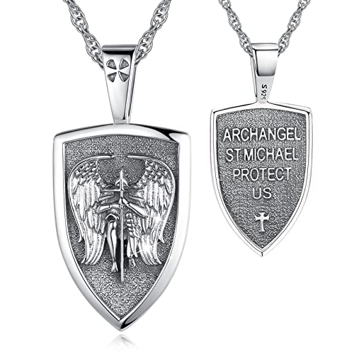 Eusense St Michael St Christopher St Benedict Saint Jude Virgin Mary Necklace Gold Plated 925 Sterling Silver Religious Jewelry for Men Women Saints Necklace Abalone shell Turquoise Obsidian