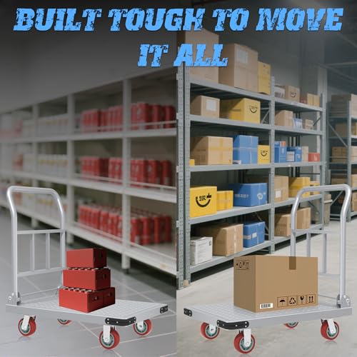 BJXYCH Steel Panel Heavy Platform Truck Dolly Cart with 1200 lbs Capacity, Industrial Platform Truck Cart 35.4x23.6x37.8 Inches Steel Board(Sliver,L) by BJXYCH - Image 6