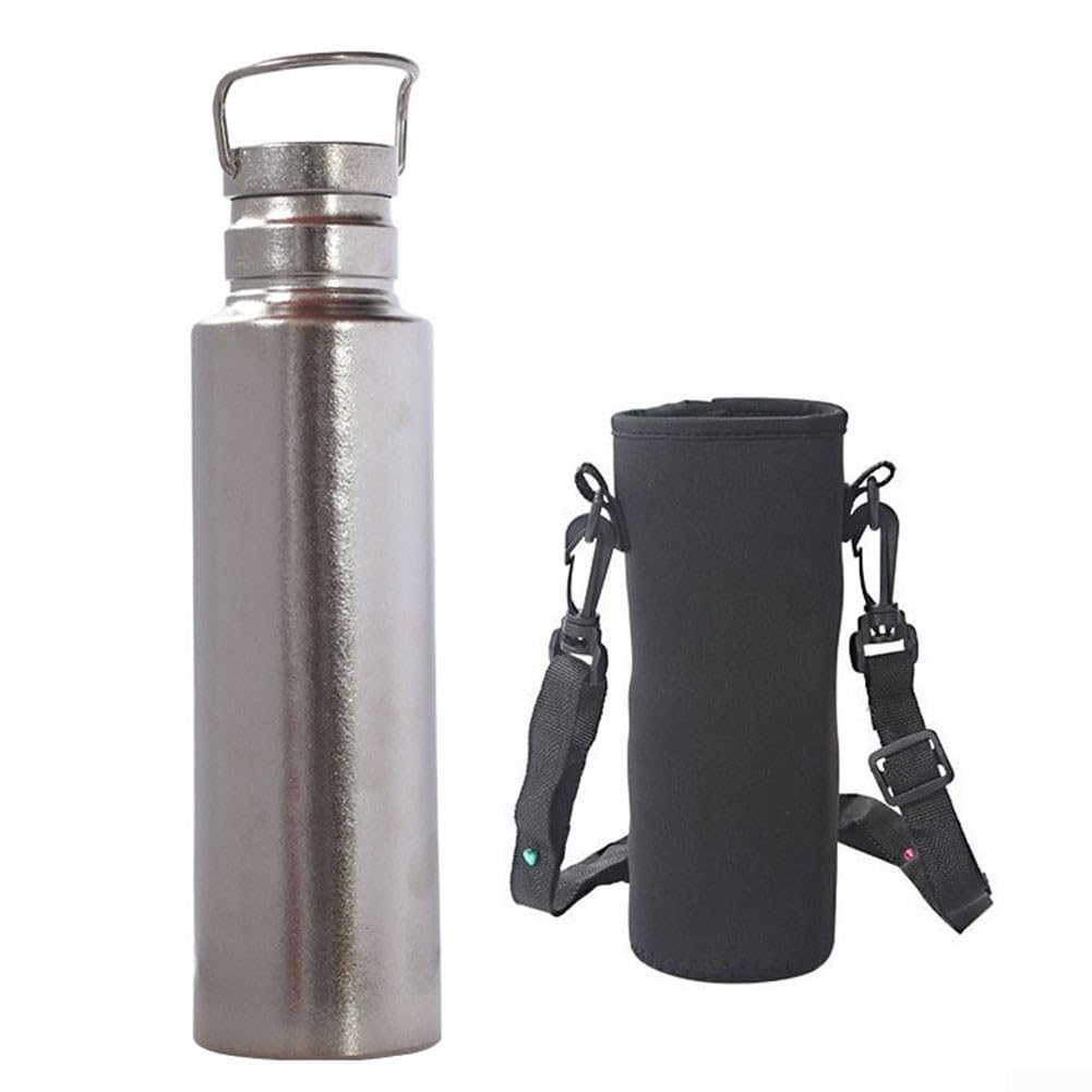 Borraccia termica in titanio a doppia parete, 800 ml, con borsa per il trasporto, perfetta per uso esterno e idratazione quotidiana (stile B)