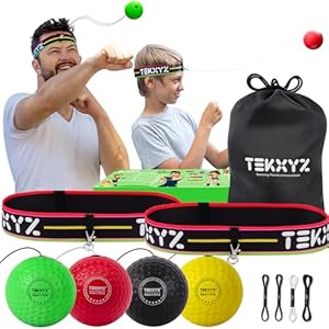 TEKXYZ Boxing Ball Family Pack, 2 Adjustable Headbands + 2 Novice Balls + 1 Veteran Ball + 1 Boxer Ball and More