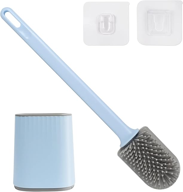 Gofady Toilet Brush with Holder, Anti-drip Base and Soft Flexible Silicone Bristles with Quick Drying Holder, Floor Mounted and Wall Mounted, for Bathroom Toilet