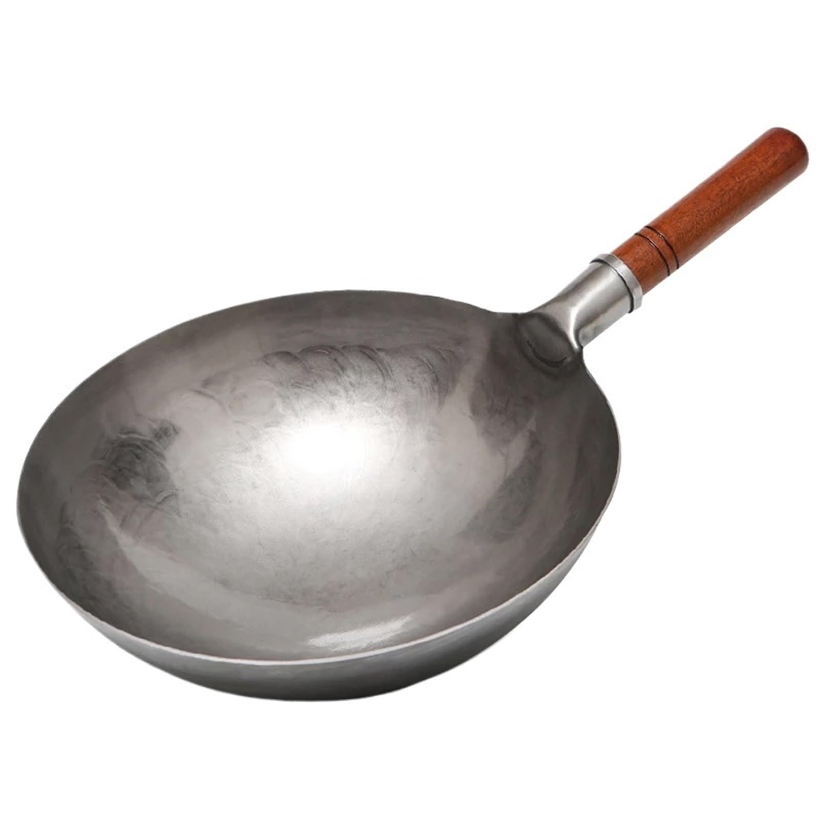 ASerZenith Wok Pan Traditional Iron Wok No Coating Wooden Handle Non-Stick Pan Kitchen Cookware,32Cm