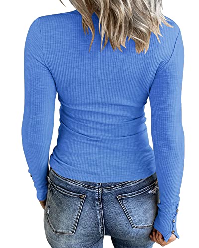 Image of KINLONSAIR Women Long Sleeve Henley Shirts Scoop Neck T-shirt Basic Tops | Lightweight Soft Ribbed Knit Tees, Casual Tunics,Slim Fit Button Up Top,Spring Outfits, Fall Winter Layering,Daily Wear
