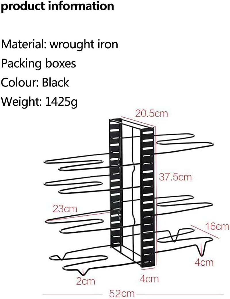 Pot Rack Organizer for Cabinet, Pot Lid Rack with Multisize, Adjustable Pots And Pans Organizer under Cabinet, Cabinet Kitchen Cookware Organizer,Single sided