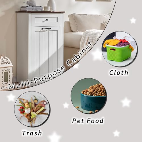 Image of IFGET Tilt Out Trash Can Cabinet, Trash Cabinet w /Drawer, Antique White