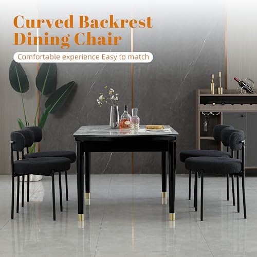 DYHOME Black Boucle Dining Chairs Set of 4, Modern Upholstered Dining Chairs with 4" Thick Cushion and Sturdy Metal Legs for Dining Room, Kitchen - Thumbnail 4