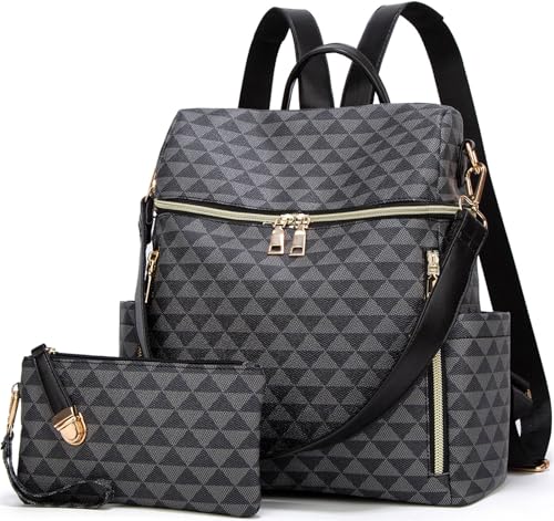 Image of Backpacks for Women Fashion PU Leather Bag Multipurpose Design Convertible Satchel Bag Travel Backpack Handbag and Purse 2Pcs
