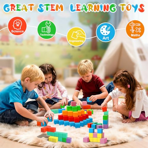 Image of Magnetic Blocks, 28PCS Magnetic Building Blocks, 1.34 inch 3D Cubes for Toddlers, Preschool Educational Construction Kit, Sensory Montessori Toys Kids Blocks for Boys Girls