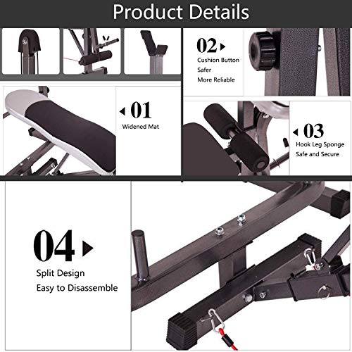 Adjustable Weightlifting Bed Bench Press Squat Rack Indoor Multi-Function Olympic Weight, Strength Training Fitness Equipment for Full-Body Workout (Gray)