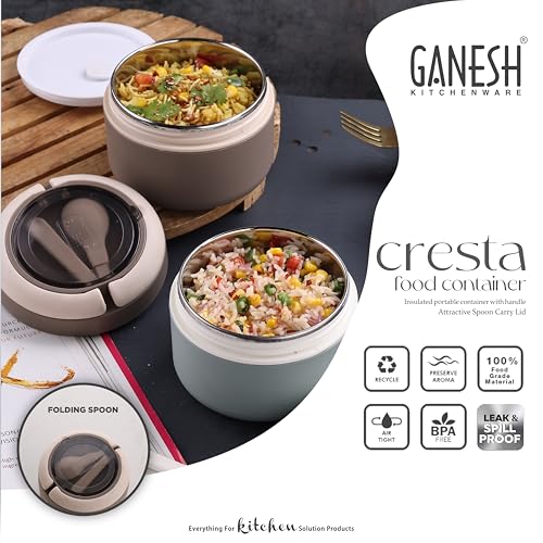 Ganesh Cresta Food Insulated Airtight Leak-Proof Lunch Box for Office, School, Picnic - 400ml -Color May Vary, Plastic (Image - 5)