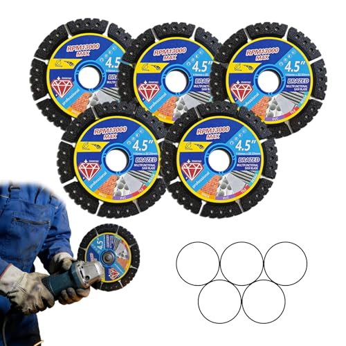 5 Pack Diamond Multi-Purpose Saw Blades 4.5 Diamond Blade for Angle Grinder Versatile Cutting Disc for Cutting Tile Marble Quartz Stone Metal & Plastic Wet or Dry Use