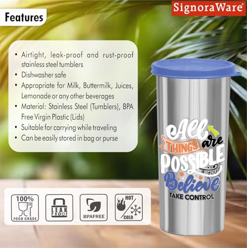Image of SignoraWare Jumbo Stainless Steel Tumbler | Airtight & Leakproof | Durable & Eco-Friendly | Ideal for Office, Gym, Travel & Daily Use | Great for Outdoor Activities (500ml | Blue)