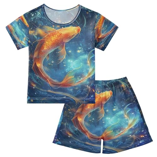 senya Short Sleeve Pajamas Sets Summer Cotton Sleepwear Koi Carp