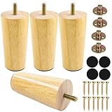Yaliuliu 4 Inches Round Solid Wood Furniture Legs Set of 4, Natural Wooden Replacement Feet with Threaded 5/16'' Hanger Bolts for Sofa, Couch, Armchair, Cabinet, TV Stand, Ottoman and Dresser