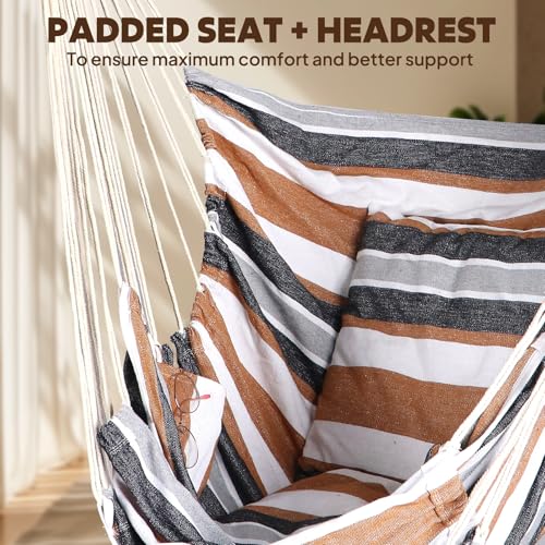 Image of Chihee Hammock Chair Foot Rest 2 Cushions Max 500lbs Metal Spreader Bar | Robust Hanging Chair Soft Cotton Blended Swing Collapsible Easy Storage Strong Strap Iron Carabiner Pocket Indoor Outdoor