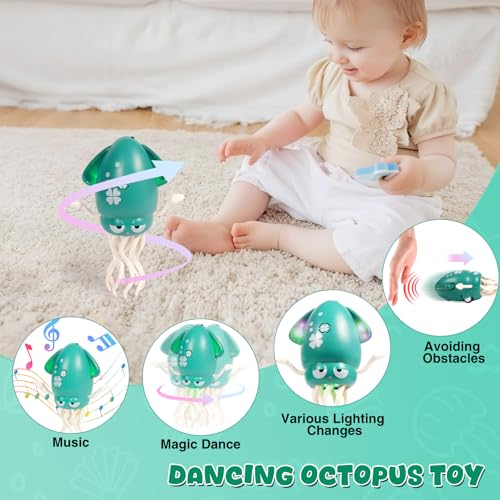 JoiTale Tanzender Oktopus Baby Spielzeug, Wiederaufladbar Krabbel Tintenfisch Spielzeug mit LED-Licht und Musik, Interaktives Sinnespielzeug für Kleinkinder von 0 bis 6 Jahren