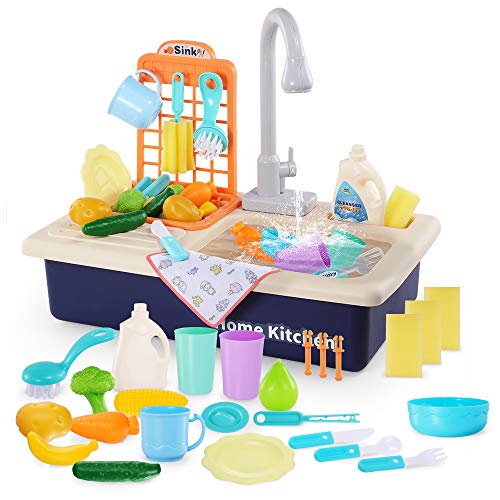 Temi Kitchen Sink Toys, Wash Up Kitchen Sets with Running Water Play House