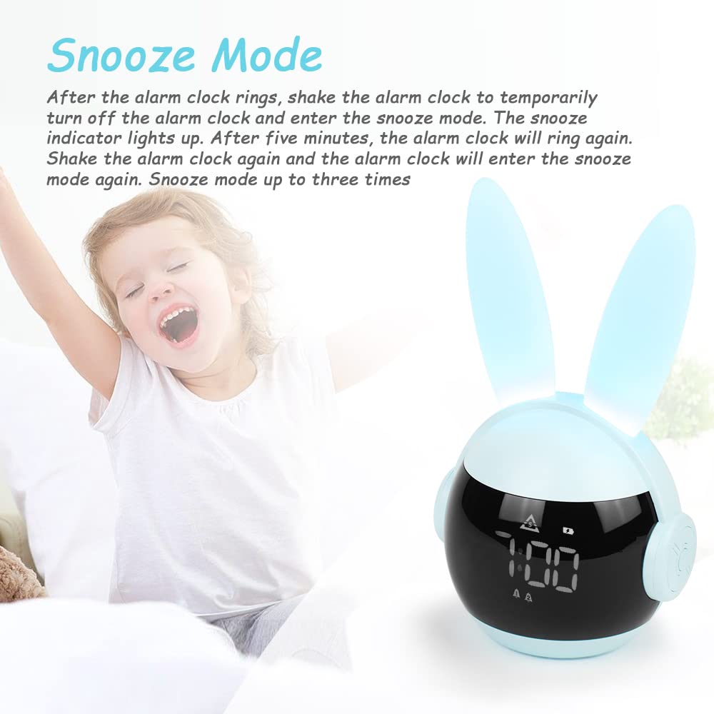 Vicloon Sveglia Bambini da Comodino, Sveglia Digitale per Bambini, Sveglia per Bambini con Funzione Snooze, Timer, 6 Suonerie, 4 Volumi, Luce Regolabile All'infinito, USB Ricaricare, Coniglio Blu