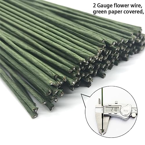 70 Pack Green Floral Wire Stems 2 Gauge Flower Wire, Thick Flora Wire for DIY Crafts Flower Arrangement, 16 Inch Flower Sticks Stems for Artificial Flowers (Green)