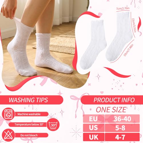 Image of Jspupifip 6 Pairs Lace Ruffle Frilly Crew Socks for Women Girls | Cotton Breathable Cute Princess Ankle Dress Lace Socks Thin Cool Casual Socks