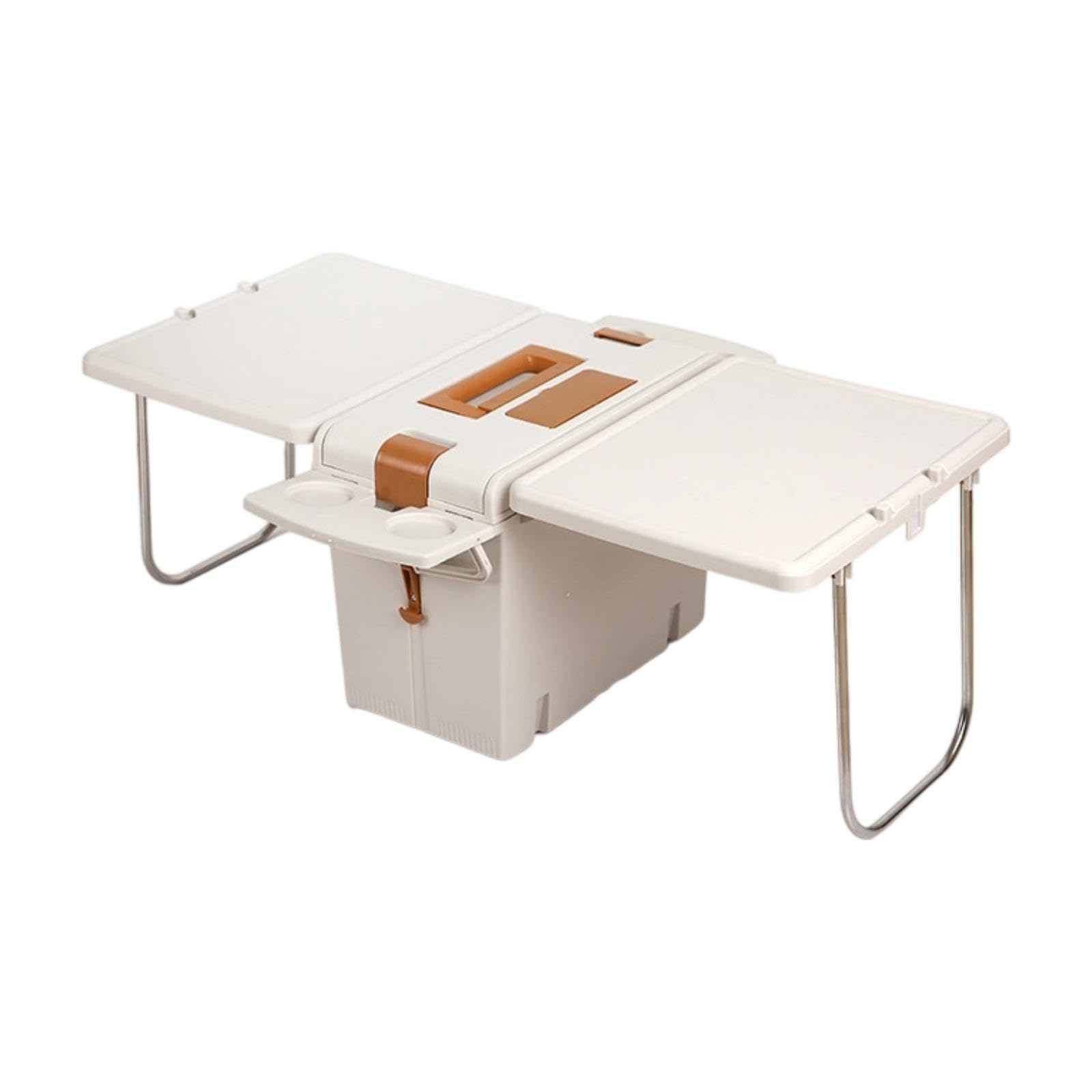 kowaku Folding Camping Table Storage Box, 2 in 1, Insulated,Multifunctional Organizer,Sturdy Portable Storage Bin for RV Travel, White