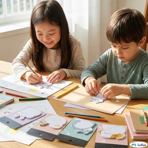Image of FunBlast Cute Animals Sticky Notes, 4 Sheets - 120 Sticky Notes, Sticky Pad for Study, Point It Marker Stationery Items, Self-Adhesive Memo Pad, Planners and Memo Sticker (Animal Hug)