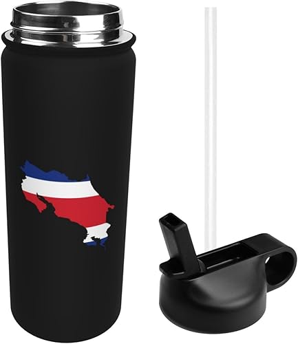 Miniatura 3 de IMEEGIEN Botella de agua con diseño de mapa de terreno de Costa Rica con pajita, botella deportiva aislada de acero inoxidable de 18 onzas para