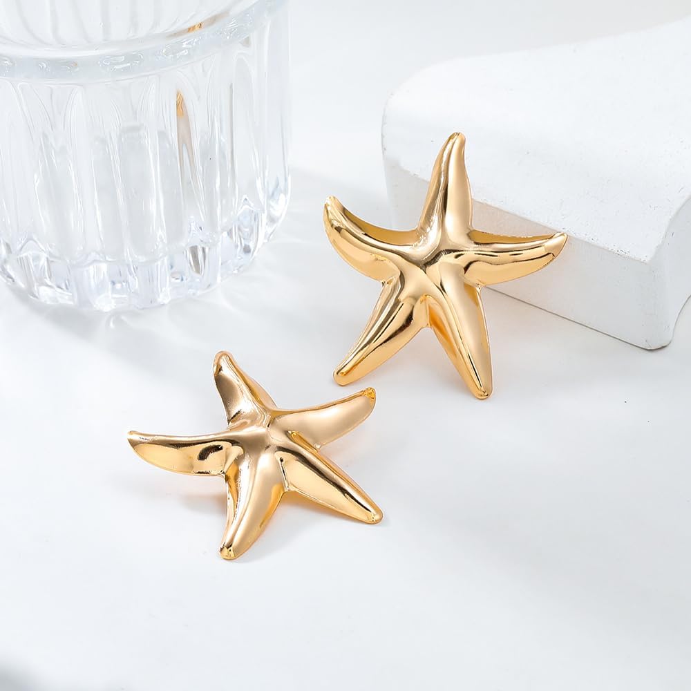 Denifery Starfish Earrings for Women Gold Starfish Stud Earring Gold Statement Big Starfish Earrings Bohemia Beach Surfer Starfish Earrings Beach Jewelry Accessories - Image 4