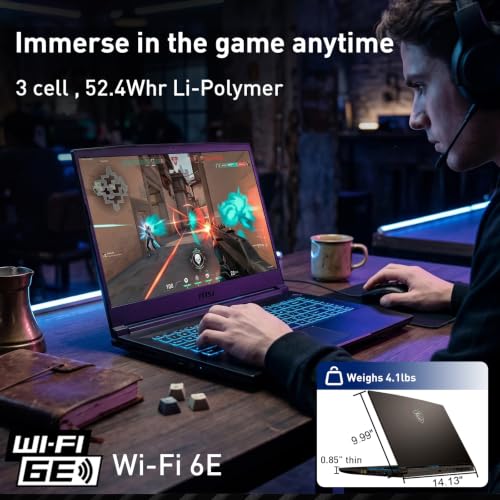 Image of msi Thin 15.6 inch FHD RTX 4050 & Intel i7-13620H Gaming Laptop, 16GB + 1TB | DDR4, Wi-Fi 6, Blue keyboard, Anti-Ghost Key, Kensington Lock, HD Webcam, Windows 11 Home, Black