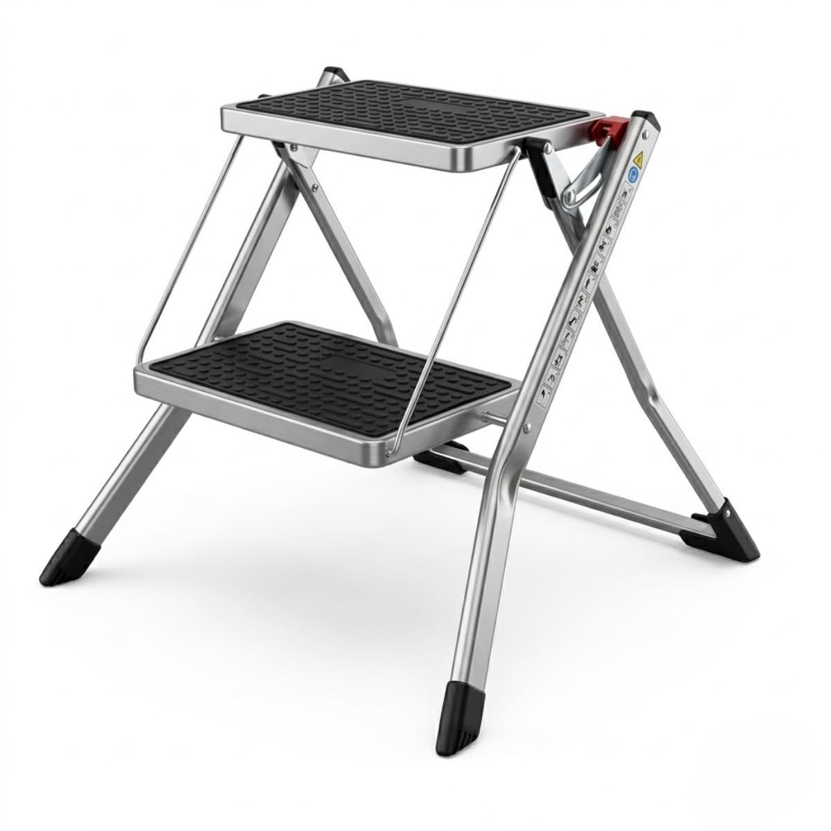 BTF Mini Folding Ladder with 2 Steps 20 x 30 cm – 20 cm deep, non-slip rubber and holding handle | Dimensions closed 49.5 x 3.5 x 54.5 cm GS TüV Rheinland Certified EN14183 Load 150 kg