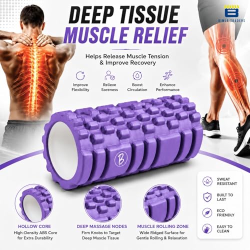Image of Btag Foam Roller for Gym & Home Workout - Deep Tissue Muscle Massager for Back Pain, Neck & Knee Relief | Yoga, Stretching & Recovery Tool 33 cm (Purple)