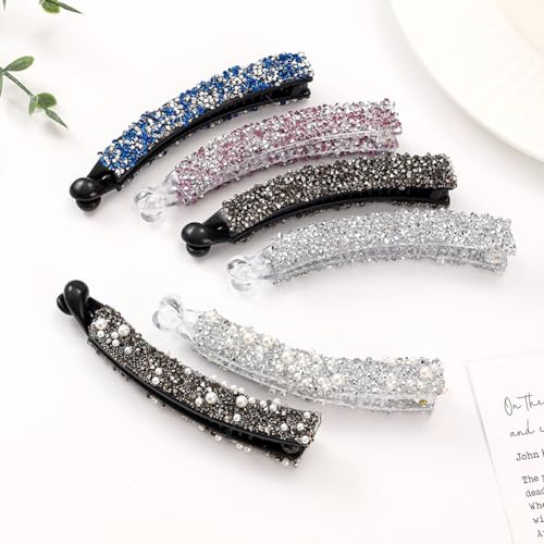 12 Pinzas Banana con Perlas y Piedras para Cabello Grueso miniatura 3
