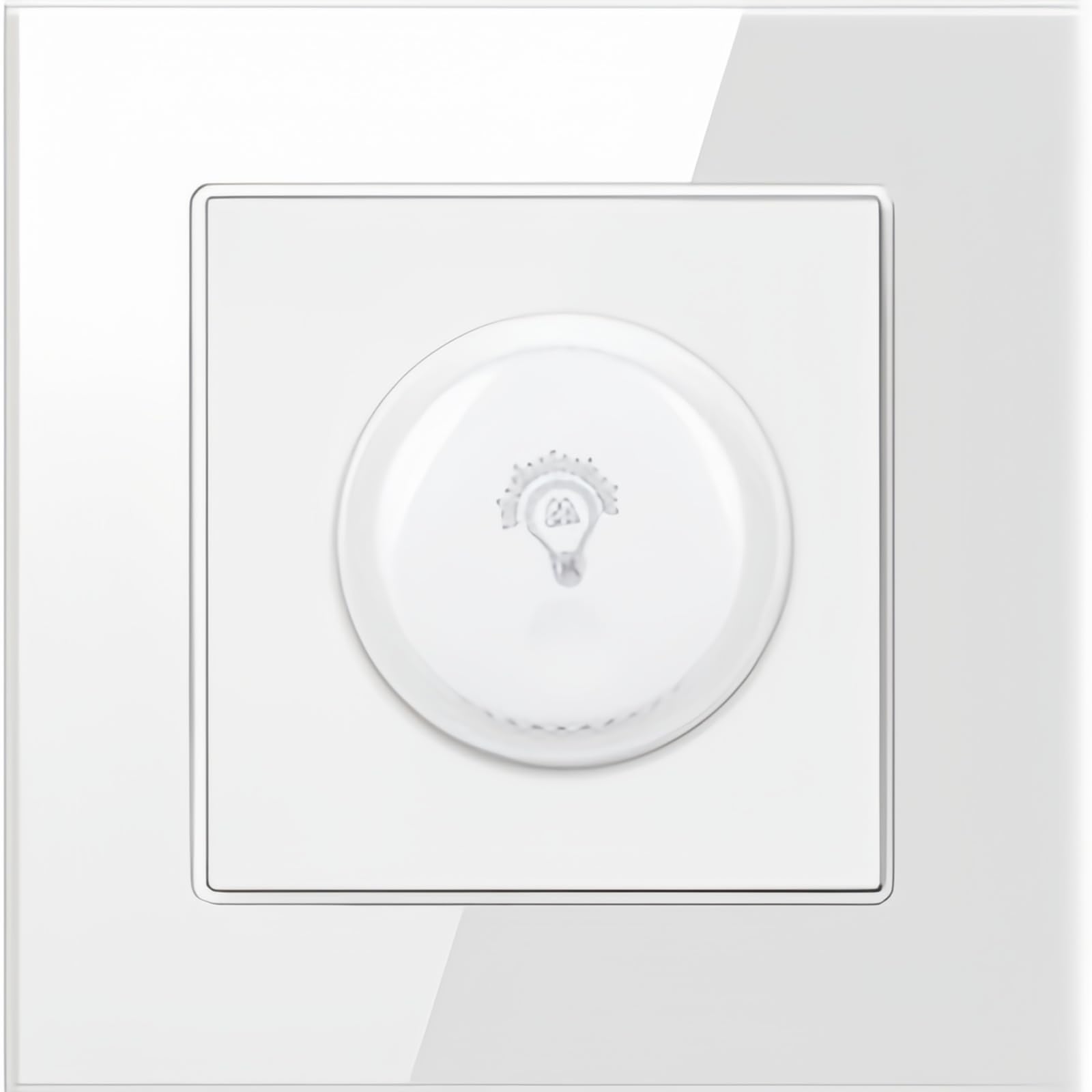 MEI JIA Light Dimmer Switchs,Tempered White Glass Panel and Big Rocker Button Switches with LED Indicator,UK Standard Wall Power Socket, Artistic Modern Swich soket (Light Dimmer)
