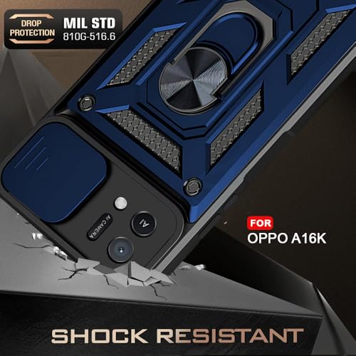 Image of AESTMO Tough Armor Oppo A16K Bumper Back Case Cover | Ring Holder & Sliding Camera Shield Cover | 360 Degree Protection Back Case Cover (Blue)
