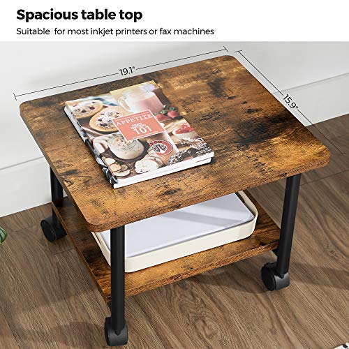 Vasagle Industrial Under Desk Printer Stand, 2-Tier Mobile Machine Cart With Shelf, Heavy Duty Storage Rack For Office And Home, Rustic Brown + Black #TOP4