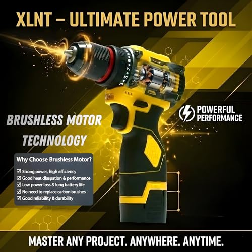 Image of XLNT 18V Brushless Cordless Drill Driver Set | 35-45Nm Torque, 0-1500 RPM, 10mm Chuck | 2x18V Li-Ion Batteries, Fast Charger, Carrying Case, Accessory Kit Included