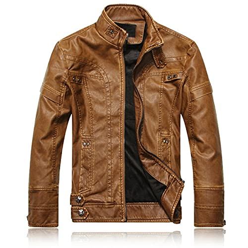 DHDHWL Lederjacke Herren Männer Motorrad Lederjacke Herren Lederjacke Mode Herren Lederjacken Männer Mäntel (Color : GELB, Size : 5XL) Cover