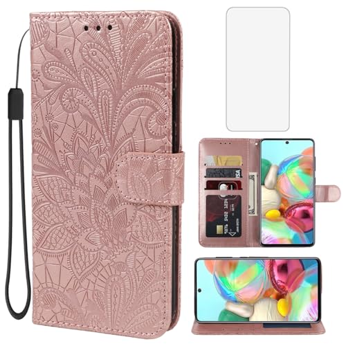 Étui portefeuille Samsung A71 5G protection verre trempé or