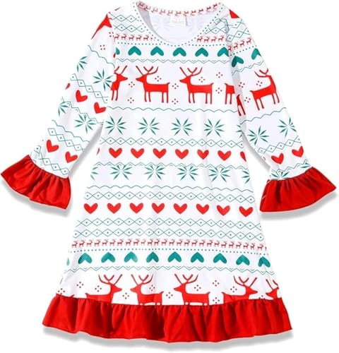 Toddler Girls Nightgowns Elk Pattern Sleepwear Night Dress Pajamas 2-8Y